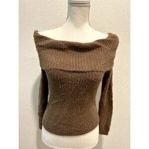 Hippie Rose Juniors Eyelash Knit Off-Shoulder Sweater Coco Ash Medium Soft New